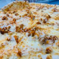 Buffalo Chicken Pizza · Diced chicken cutlet marinated with hot sauce.