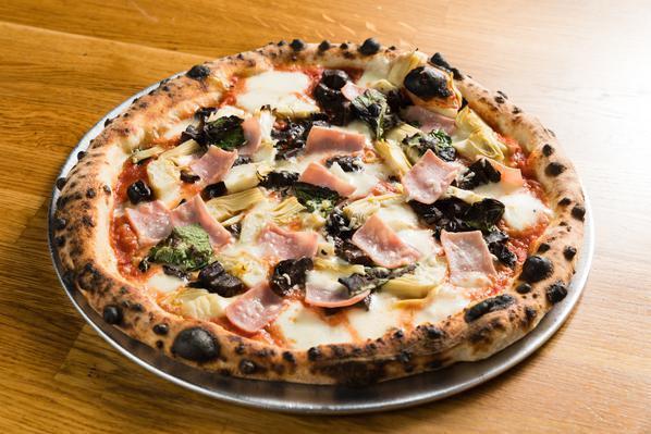 Naughty Pizza · Tomato, mozzarella, ham, mushrooms, artichokes