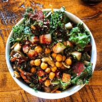 Nashville Hot Kale Salad · Spicy. Chopped kale tossed with diced cucumber and our signature cashew and pumpkin seed sau...
