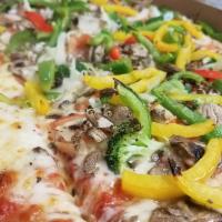 Veggie Pizza · Broccoli, tomatoes, onions, mushrooms, and peppers.