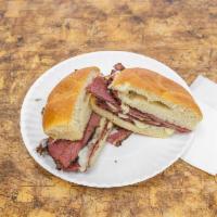 Hot Pastrami Sandwich with Swiss Cheese · 