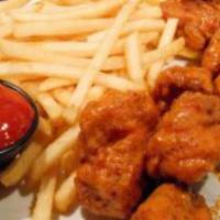 8 Pieces Boneless Wings with Fries · Choice of spicy and regular.