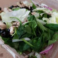 Salad · What's good. Lettuce and or spinach, onions, mushrooms, olives, tomatoes, green peppers, pep...