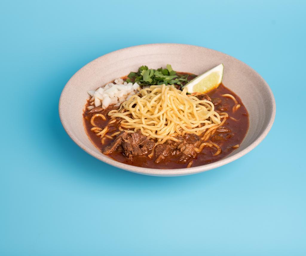 Ramen · 16 oz. cup of halal beef birria and ramen noodles in a savory broth with onions and cilantro.