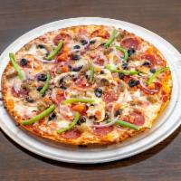 Veggie Pizza · All the favorites! 
Tomato, Green Bell Peppers, Onions, Mushrooms, Black Olives, And Green ...
