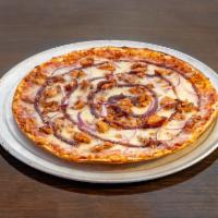 BBQ Chicken Pizza · Pie topped with BBQ chicken, onions, and tomato.