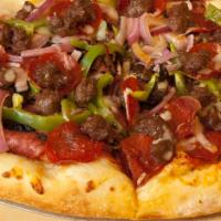 Chico's Special Pizza · Salami, pepperoni, mushrooms, bell peppers, sausage and onions.