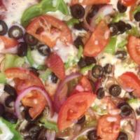 Vegetarian Pizza · Mushrooms, olives, onions, bell peppers and tomatoes.