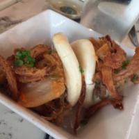 Pork Bun · Steamed buns with marinated chashu pork belly, mayo and lettuce.