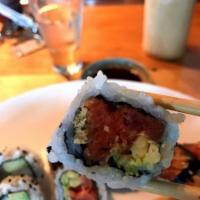 New York Spicy Tuna Roll · Masago, hot sesame oil, scallion, avocado, kewpie mayo and tempura flakes.