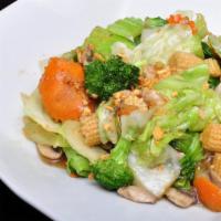 Mixed Vegetables Stir Fry · Stir-fried mixed veggies with choice of protein.