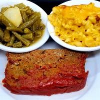 Meatloaf Dinner · One (1) piece of our Homemade Meatloaf seasoned to perfection and served with two (2) sides.