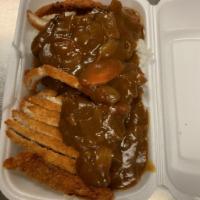 Katsu curry chicken · Panko chicken with home made curry sauce on top over rice