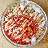 Chicken Over Rice Platter · Comes with Rice, Salad and topped with White Sauce