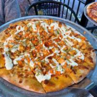 BBQ Chicken Pizza · Grilled chicken, red onions, cilantro, and BBQ sauce.