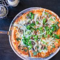 Veggie Pizza · Locally sourced seasonal veggies.