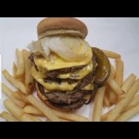 Hungry Burger with Fries · 5 meats. Ketchup master peaks grill onions 