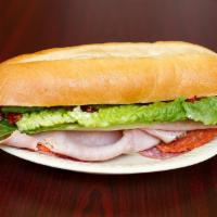 Italian Cold Cut Sandwich · Ham, salami, pepperoni with provolone cheese, onions, lettuce, tomatoes, hot peppers, mayonn...