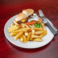 Hamburger · 1/4 lb. ground chuck served on a grilled bun topped with lettuce, tomato, onion, pickles, ma...