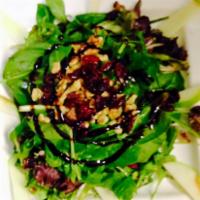Luigi's Salad · Mixed greens, sliced apples, walnuts, cranberries and Gorgonzola cheese with balsamic glaze.