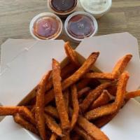 Urban Sweet Potato Fries · Urban flavored seasoned spices, served with your choice of dipping sauce.