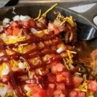 Brisket Bowl · Cornbread with our 4 bean baked beans, delicious smoked brisket, cheddar cheese, BBQ sauce, ...