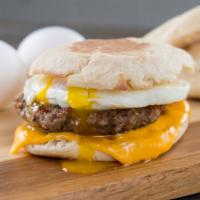 2 Eggs & Sausage Sandwich · Fresh cooked eggs mixed with sausage strips on choice of bread.
