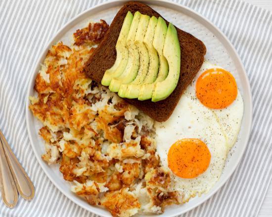2 Eggs with Hashbrowns · 2 cooked eggs with fresh hashbrowns on choice of bread.