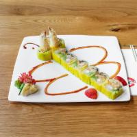 Ooi Roll · Spicy lobster salad, shrimp tempura, eel, avocado wrapped with soy paper, and honey sweet sa...