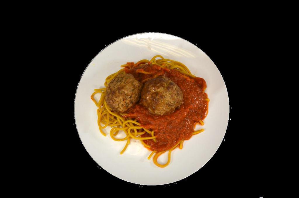 Spaghetti Meatballs · Spaghetti Pasta, Beef Meatballs tossed in a Garlic Tomato Sauce