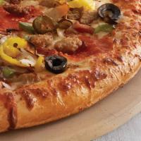 Loaded Pizza · Pepperoni, Italian sausage, beef, bacon, mushrooms, onions, black olives, bell peppers, bana...