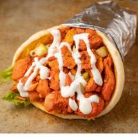 Halal Chicken Gyro Meal · Served with fries and soda.