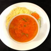 Butter chicken  · Boneless chicken breast cooked w/bell peppers and onions in a buttery rich sauce served w/ba...