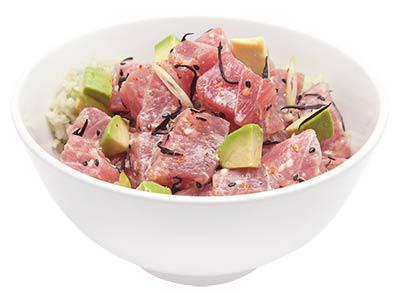 Classic Tuna Bowl · Ahi tuna, green and sweet onions, cucumber, black sesame, hijiki seaweed, avocado, edamame, classic shoyu sauce and sushi rice.