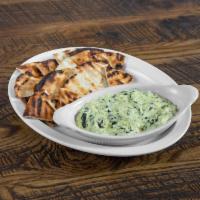 Spinach Artichoke Dip with Pita Chips · A warm house made blend of cream cheese, mayo, parmesan, spinach, artichoke hearts, garlic a...