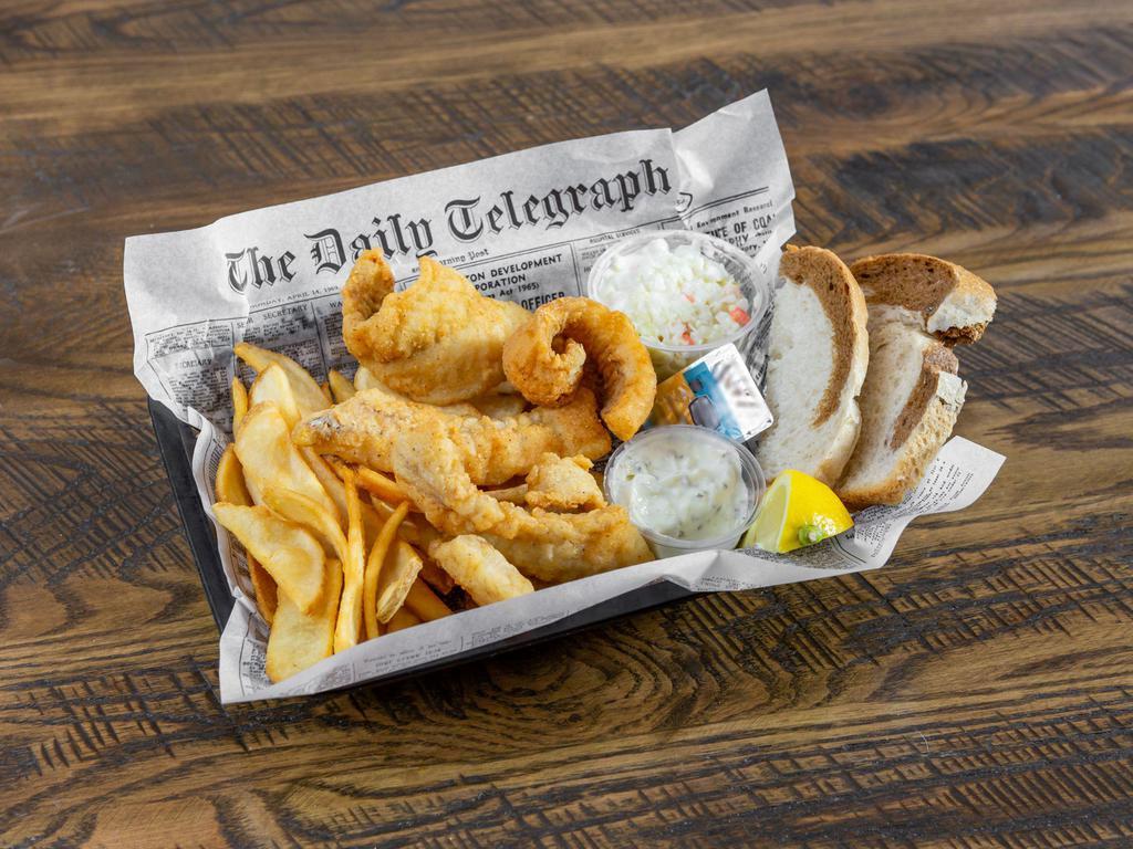 Fish Fry · Available every day. Over one 1/2 lb. of flakey white cod loins, dusted with our seasoned breading and deep fried golden brown. Served with lemon wedge and Paielli's marble rye bread, french fries and cole slaw.