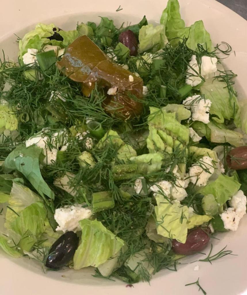Green Greek Salad · Served with dill, scallion and crumbled feta cheese.
