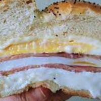 Ham, Cheese & Egg Sandwich · Sandwich built with pork and cheese. 