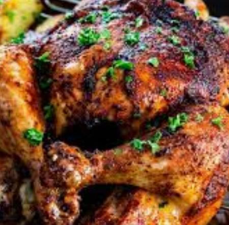 Roasted chicken  · Lunch size come with white Rice Or Yellow Rice and Beans one portion of meat .
Please chose wish Rice you will like to  have on the instructions Thank you 