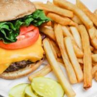 Cheeseburger Deluxe · Lettuce and tomatoes. Includes fries.