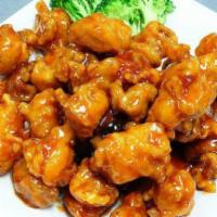 General Tso's Chicken · Chunks of chicken deep fried crispy with hot spicy and a bed of steamed broccoli. Served wit...