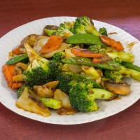 1. Mixed Vegetables水煮素什锦 · Served with steamed rice or brown rice and sauce on the side.