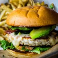 Jack Chicken Avocado · Grilled / Crispy, Lettuce, onions, avocado, chipotle mayo, pepperjack cheese on a brioche bun.