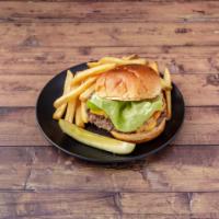 Cheeseburger Deluxe · Choice of American, Swiss, cheddar or mozzarella. 100% pure beef. French fries/lettuce and t...