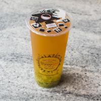 Kiwi Fruit Tea with Aiyu Jelly · A delicious tea with a combination of sweetness added with orange syrup and a sour kiwi flav...