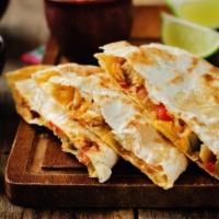 Quesadilla · Shredded chicken, bacon, cheese blend, pico and sour cream