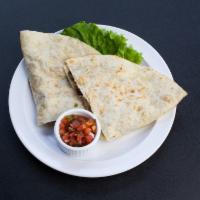 Super Quesadilla · Large flour tortilla filled with melted Monterey Jack cheese, pico de gallo and choice of me...