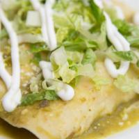 Chicken Verde Enchilada  · Soft corn tortilla with chicken, romaine, sour cream, Cotija cheese, and salsa verde. 