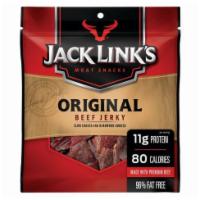 Jack Links Beef jerky  · Beef jerky slow cooked 10 g protein 80 cal per serving made with premium beef 95% fat free 3...