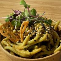 Cold Peanut Noodles · Spinach noodle tossed with peanut sauce, scallions and sesame seeds.